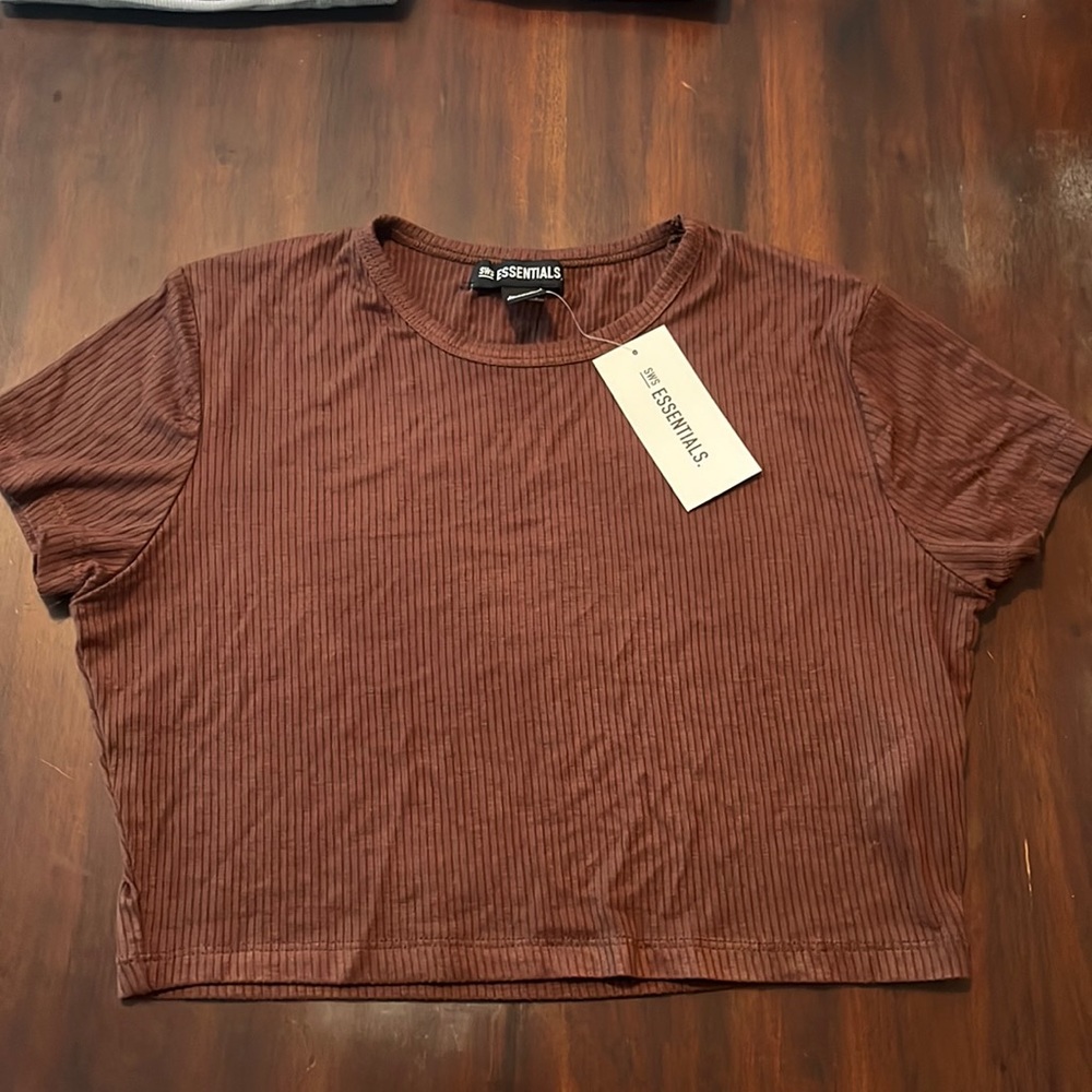 Cropped T-shirt, sws ESSENTIALS, women’s medium, brown.